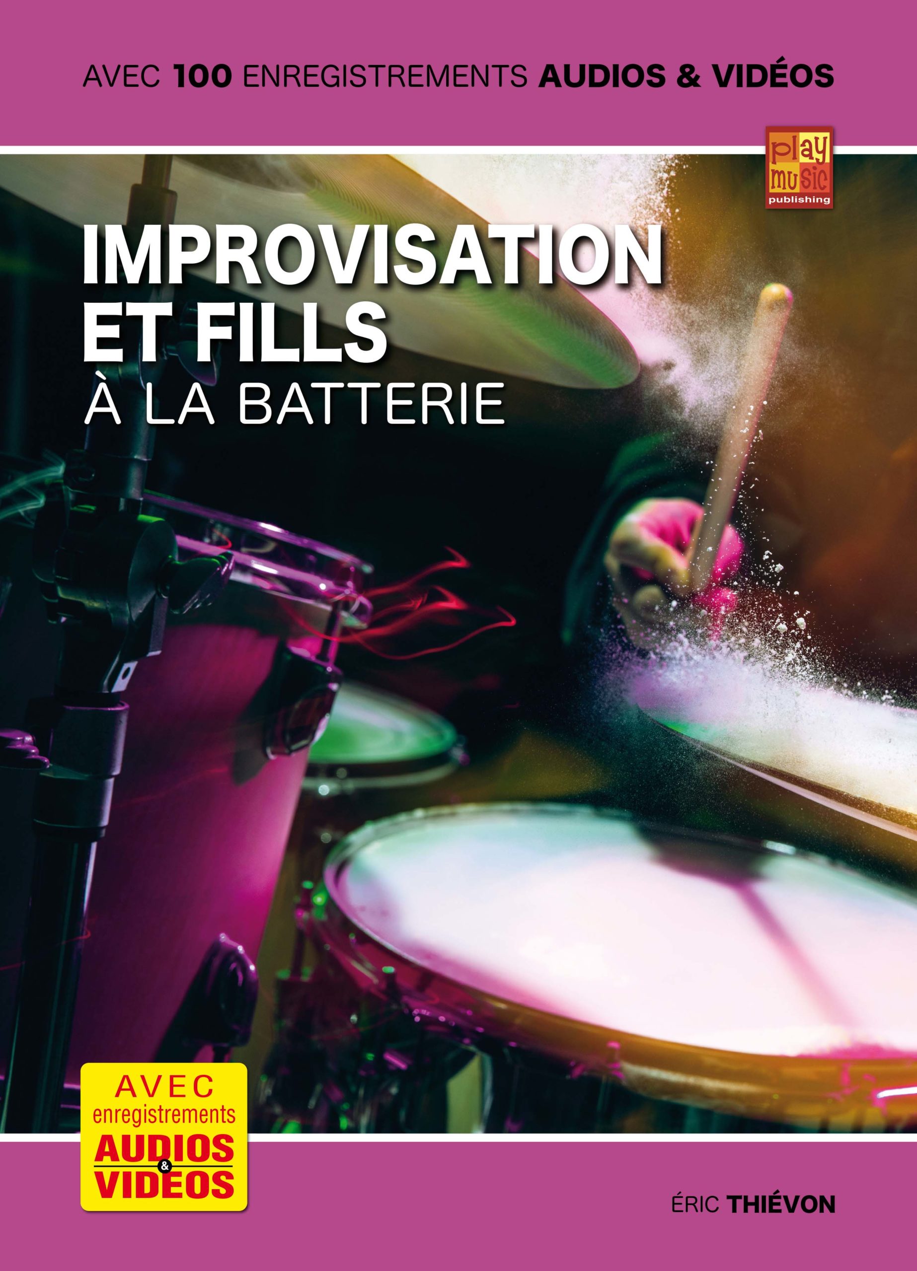 Suite des nouveaux carnets pédagogiques concoctés par Eric Thievon aux Editions Play Music Publishing. Après « Applications des Ras & Roulements à la batterie », sortie d’un nouveau volume « Improvisation et fills à la batterie ».  Une première approche du solo de batterie à pratiquer à l’aide de Backing Tracks adaptés à des grilles courtes et de boucles répétitives. Des improvisations à pratiquer dans différents styles dont la durée varie d’une simple mesure de fill jusqu’à des cycles de 2, 4, 8 mesures ou plus. Ce manuel permet d’orchestrer des idées simples à plus évoluées dans le cadre d’un jeu binaire ou ternaire. Un support d’initiation idéal pour combiner efficacité et plaisir de jouer ! Disponible en version papier ou en version numérique téléchargeable pour tablette et androïde avec fichiers mp3 et mp4. https://www.play-music.com/fr/product/improvisation_fills_batterie.html 